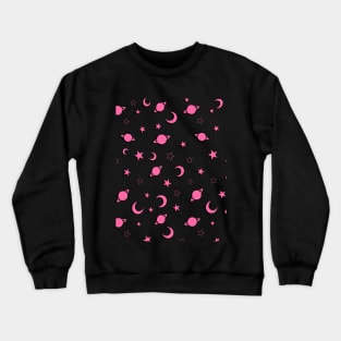 Pink and Grey, Space Stars Pattern Crewneck Sweatshirt